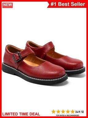 Mary Jane Oxford Leather Flats Adjustable Buckle Comfort Work Shoes